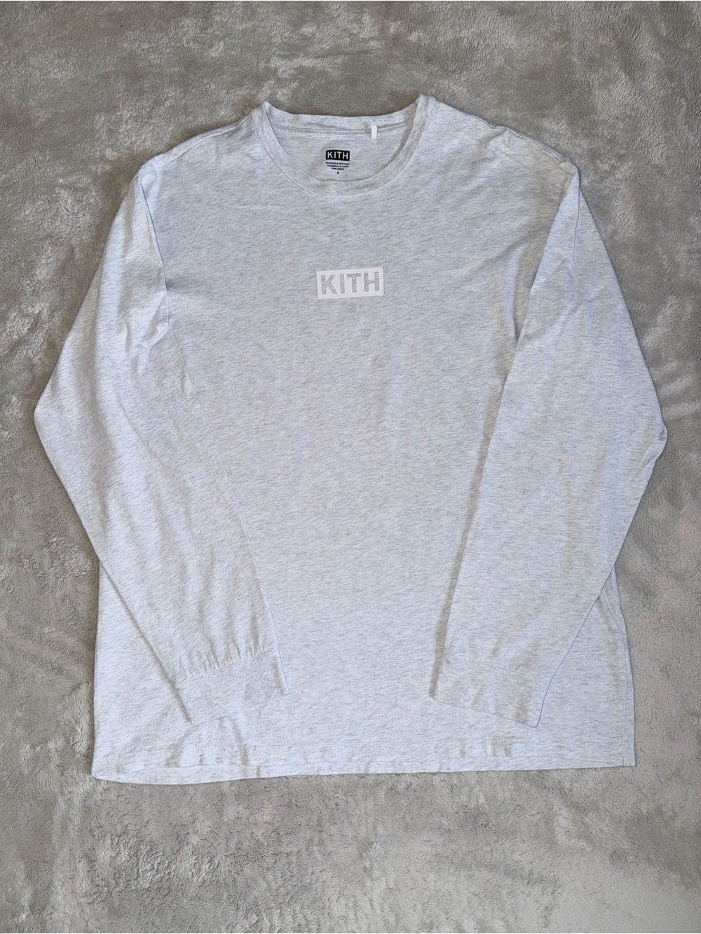 Kith Classic Box Logo Men’s Small Light Heather Gray Long Sleeve Tee Relaxed Fit